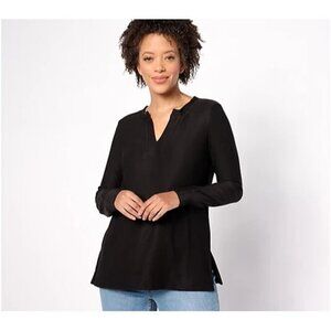 Cuddl Duds Cozy Jersey Fleece Split-V Pullover Black Medium A618087